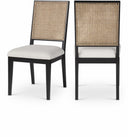Butterfly Natural Cane And Linen Textured Fabric Upholstered Dining Chair - Black
