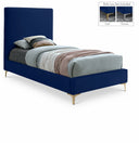 Geri Velvet Upholstered Twin Bed - Blue