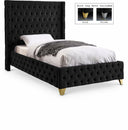 Savan Velvet Upholstered Twin Bed - Black