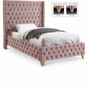 Savan Velvet Upholstered Twin Bed - Pink