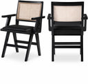 Abby Cane And Vegan Leather Upholstered Dining Arm Chair - Black
