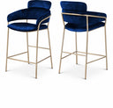 Yara Velvet Upholstered Counter Stool - Blue