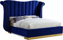 Flora Velvet Upholstered Bed - Blue