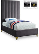 Via Velvet Upholstered Twin Bed - Grey