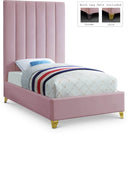 Via Velvet Upholstered Twin Bed - Pink