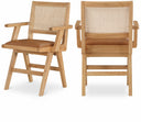 Abby Cane And Vegan Leather Upholstered Dining Arm Chair - Cognac