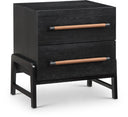 Kaya 25.5" Oak Veneer And Vegan Leather Handle Night Stand - Black