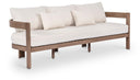 Newport 86.75" Water Resistant Fabric Upholstered Outdoor Patio Sofa with Outdoor Protective Cover Included - Cream