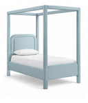 Salina Linen Textured Fabric Upholstered Twin Bed - Light Blue
