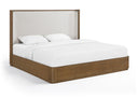 Tiberio Solid Wood And Linen Textured Fabric Bed - Brown