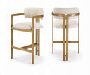 Aurum Linen Textured Fabric Upholstered And Brushed Brass Iron Frame Counter Stool - Beige