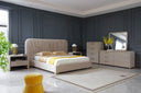 Florence - Modern Beige Velvet + Leatherette Bedroom Set