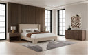 Emilio + Roma - Modern Beige Fabric + Walnut 4-Piece Bedroom Set