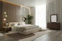 Tyree + Brooklyn - Modern Off-White Fabric + Walnut 4-Piece Bedroom Set