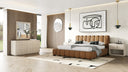 Harris + Roma - Modern Brown Fabric + Faux Travertine 4-Piece Bedroom Set