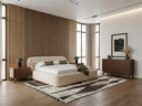 Yolonda + Soria - Modern Beige Fabric + Walnut 4-Piece Bedroom Set