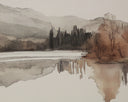 20" X 30" Brown Floater Frame Landscape Silent Lake Ii by Matho Sun, view 5
