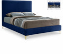 Geri Velvet Upholstered Bed - Blue