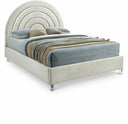 Rainbow Velvet Upholstered Bed - Cream