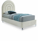 Rainbow Velvet Upholstered Twin Bed - Cream