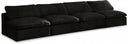 Cozy 156" Velvet Upholstered Overstuffed Fiber Filled Comfort Comfort 4pc. Armless Modular Sofa - Black