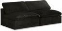 Cozy 78" Velvet Upholstered Overstuffed Fiber Filled Comfort Comfort 2pc. Armless Modular Loveseat - Black