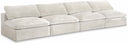 Cozy 156" Velvet Upholstered Overstuffed Fiber Filled Comfort Comfort 4pc. Armless Modular Sofa - Cream