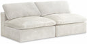 Cozy 78" Velvet Upholstered Overstuffed Fiber Filled Comfort Comfort 2pc. Armless Modular Loveseat - Cream