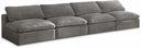 Cozy 156" Velvet Upholstered Overstuffed Fiber Filled Comfort Comfort 4pc. Armless Modular Sofa - Grey