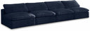 Cozy 156" Velvet Upholstered Overstuffed Fiber Filled Comfort Comfort 4pc. Armless Modular Sofa - Blue