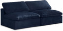 Cozy 78" Velvet Upholstered Overstuffed Fiber Filled Comfort Comfort 2pc. Armless Modular Loveseat - Blue