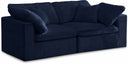 Cozy 80" Velvet Upholstered Overstuffed Fiber Filled Comfort Comfort 2pc. Modular Loveseat - Blue
