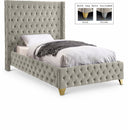 Savan Velvet Upholstered Twin Bed - Cream