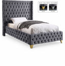 Savan Velvet Upholstered Twin Bed - Grey