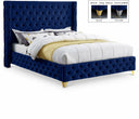 Savan Velvet Upholstered Bed - Blue