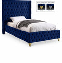 Savan Velvet Upholstered Twin Bed - Blue