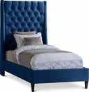 Fritz Velvet Upholstered Twin Bed - Blue