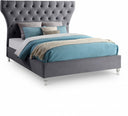 Kira Velvet Upholstered Bed - Grey