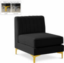 Alina Velvet Upholstered Modular Armless Chair - Black