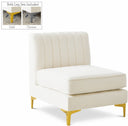 Alina Velvet Upholstered Modular Armless Chair - Cream