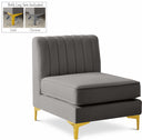 Alina Velvet Upholstered Modular Armless Chair - Grey
