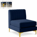 Alina Velvet Upholstered Modular Armless Chair - Blue