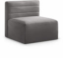 Quincy Velvet Upholstered Comfort Armless Modular Chair - Grey