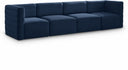 Quincy 126" Velvet Upholstered Comfort 4pc. Modular Sofa - Blue