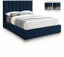 Pierce Linen Textured Fabric Upholstered Bed - Blue