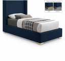 Royce Twin Linen Textured Fabric Upholstered Bed - Blue