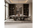 Dollemore - Modern Faux Travertine Ceramic + Antique Brass Dining Table
