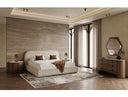 Hortman + Chelton - Modern Beige Velvet + Walnut 4-Piece Bedroom Set