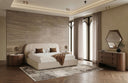 Hortman + Chelton - Modern Beige Velvet + Walnut 4-Piece Bedroom Set