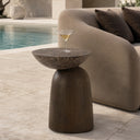 Lenin - Modern Faux Marble + Wood Texture Concrete End Table